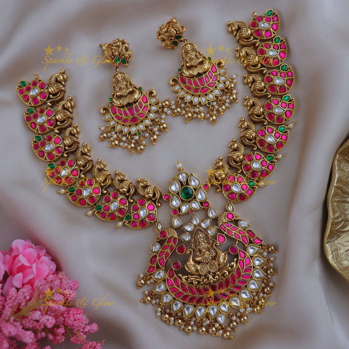 Exquisite Jadau Kundan Lakshmi Necklace Set for Weddings