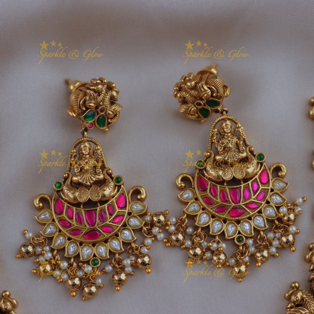 Exquisite Jadau Kundan Lakshmi Necklace Set for Weddings