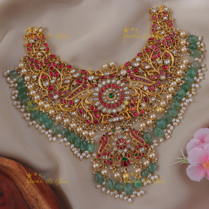 Exquisite Mint Green Jadau Necklace for Weddings