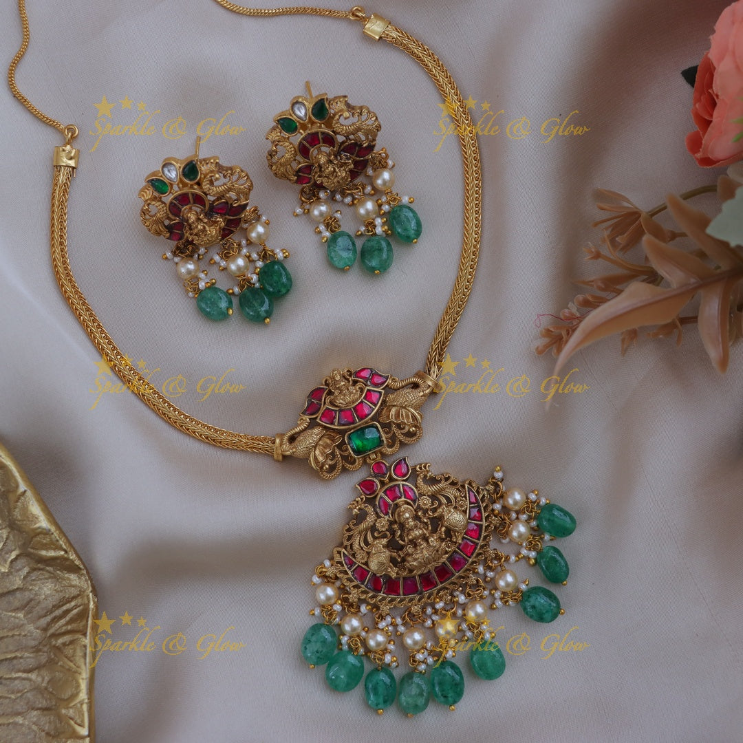 Stunning Jadau Kundan Necklace Set with Lakshmi Design
