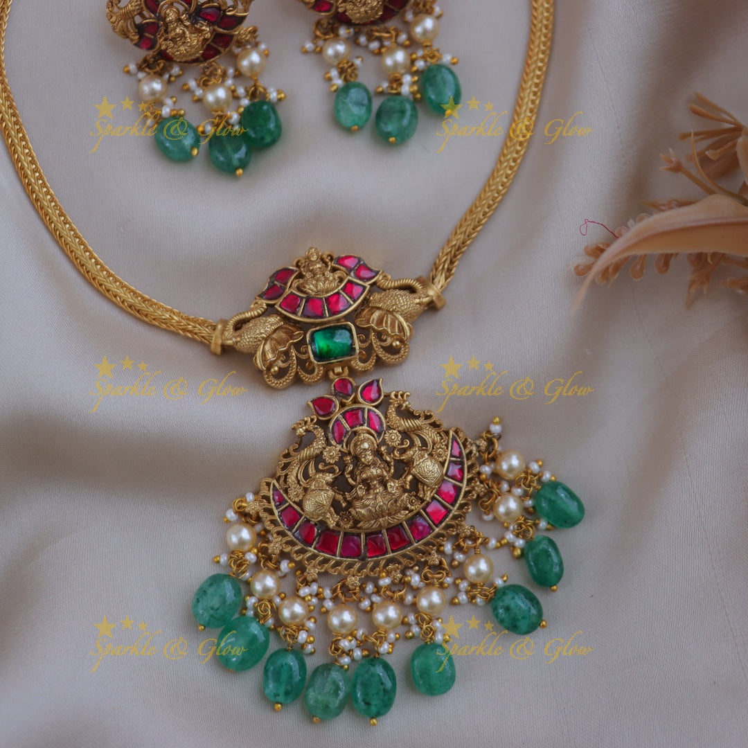 Stunning Jadau Kundan Necklace Set with Lakshmi Design