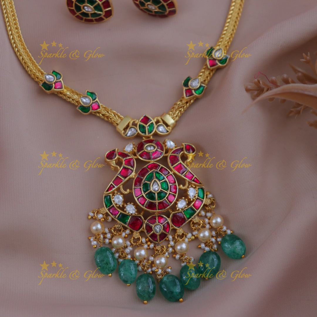 Exquisite Peacock Jadau Kundan Necklace for Festive Wear