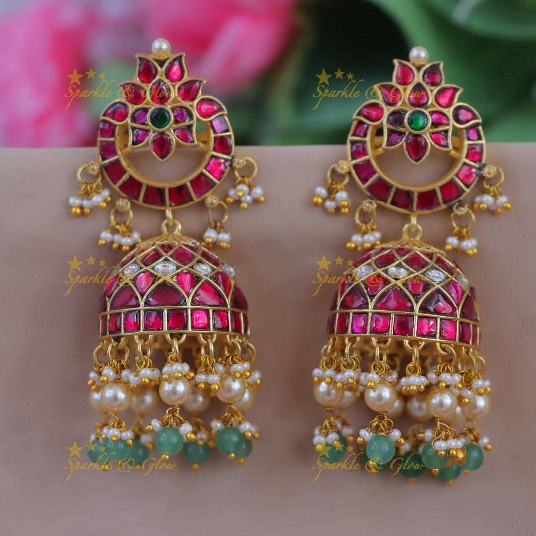 Exquisite Green Jadau Jhumka Earrings for Festive Elegance