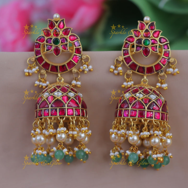 Exquisite Green Jadau Jhumka Earrings for Festive Elegance