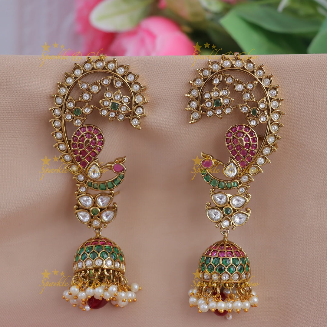 Glamorous Peacock Mango Floral Cuff Jhumka Earrings