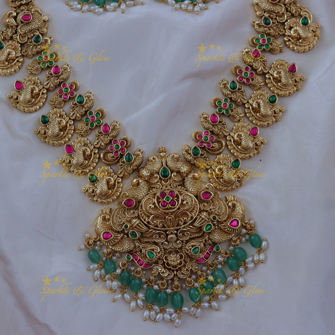 Radiant Peacock Floral Long Necklace for Elegance