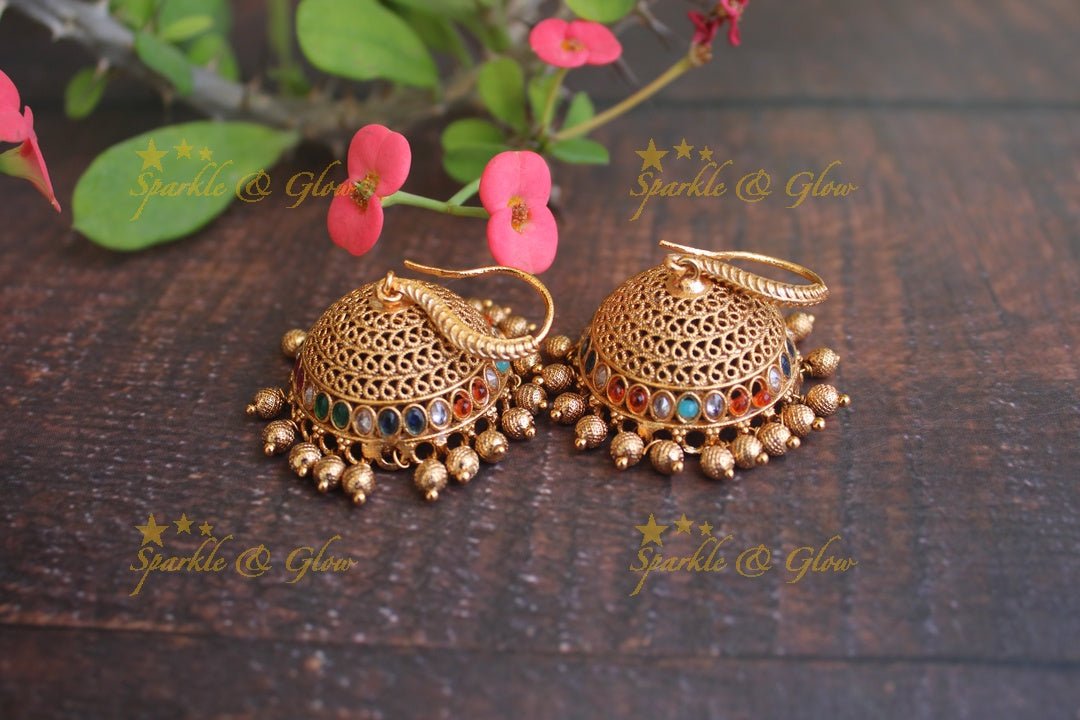 Premium Matte kemp hook jhumukas - Pearl - Sparkle and Glow - Navarathna - 