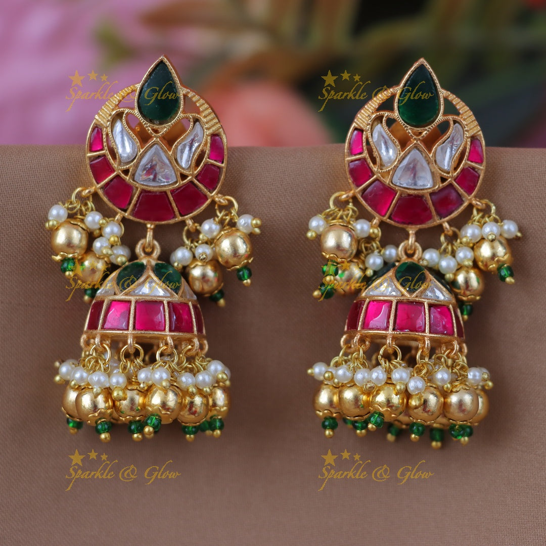 Luxurious Jadau Half Moon Jhumkas for Weddings