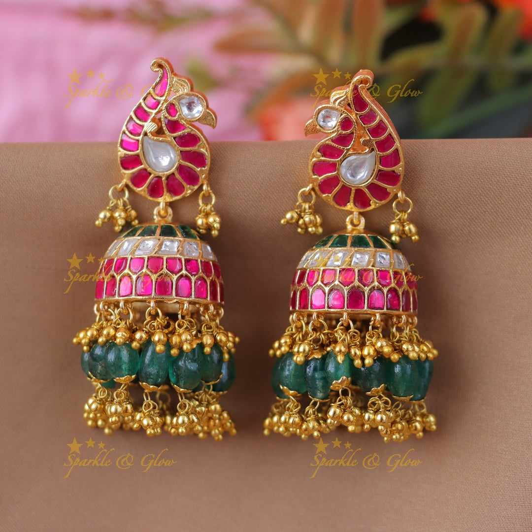 Exquisite Jadau Peacock Jhumka Earrings - Festive Collection