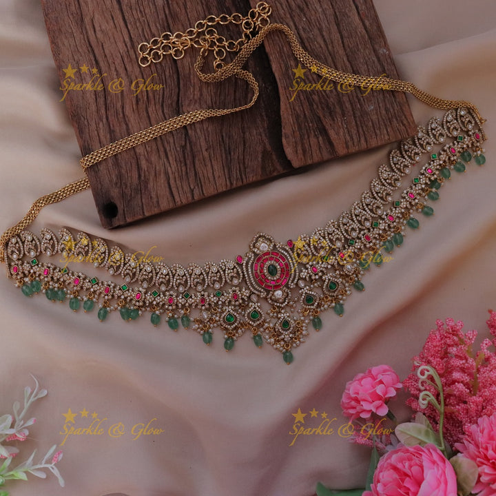 Exquisite AD Stone Mango Design Hip Chain for Weddings