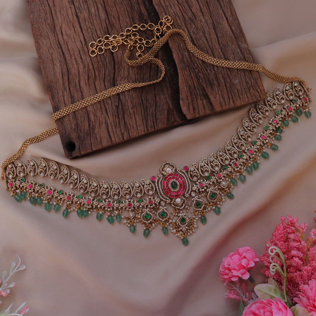 Exquisite AD Stone Mango Design Hip Chain for Weddings