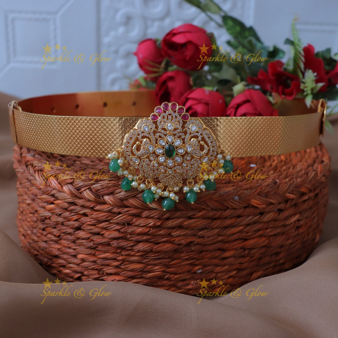 Exquisite Floral Hipbelt - Gold Finish & Gem Accents