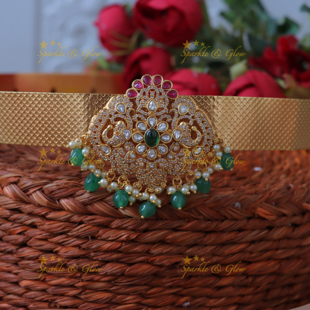 Exquisite Floral Hipbelt - Gold Finish & Gem Accents