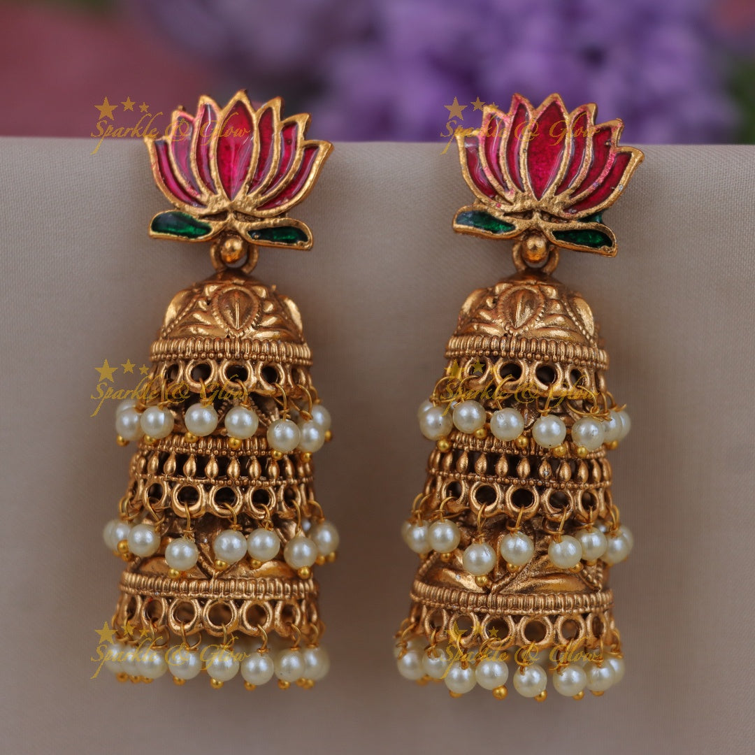 Exquisite Gold Lotus Jhumka for Weddings & Festivities