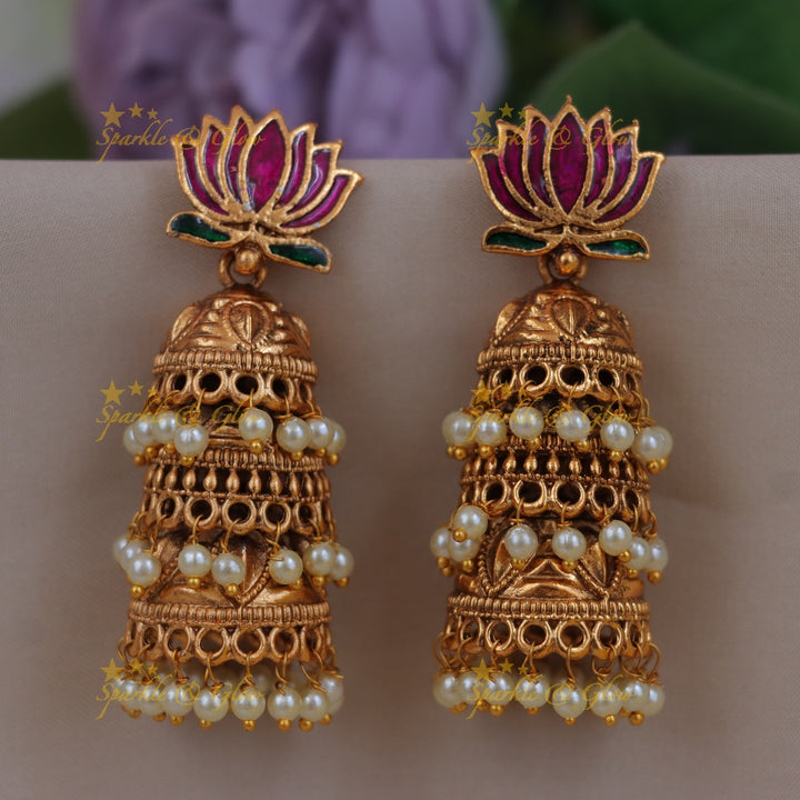 Exquisite Gold Lotus Jhumka for Weddings & Festivities