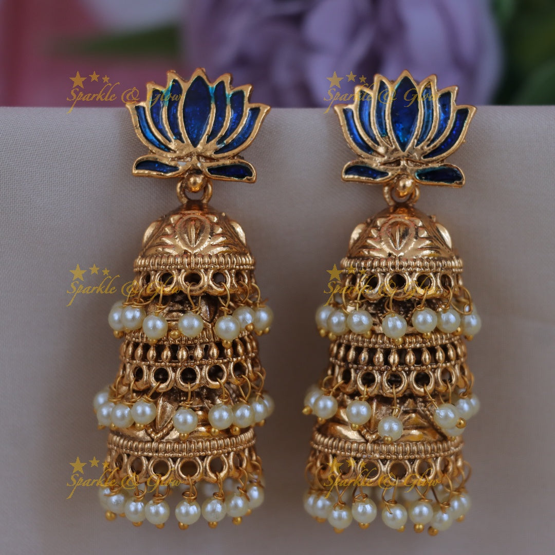 Exquisite Gold Lotus Jhumka for Weddings & Festivities