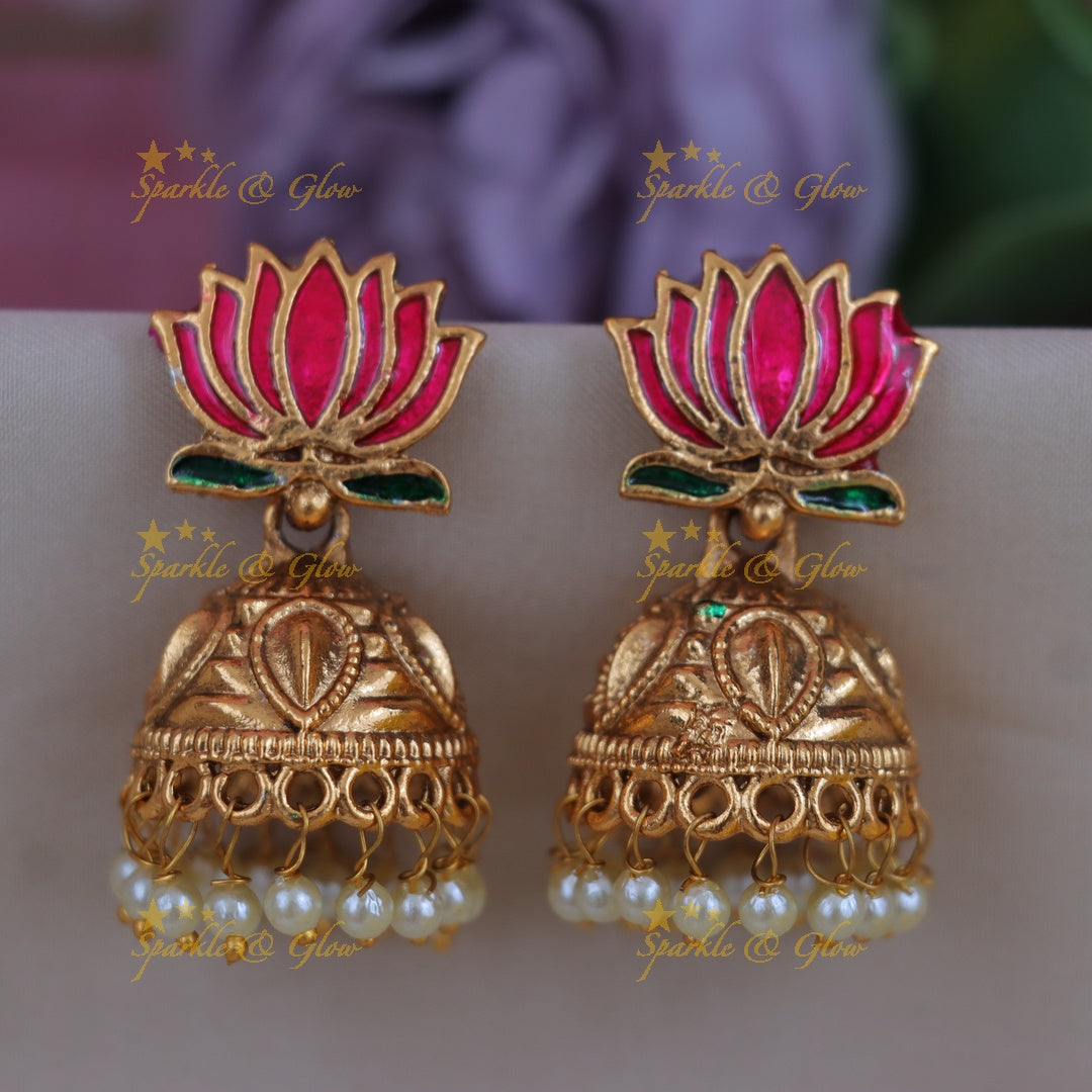 Exquisite Lotus Pearl Jhumkas - Perfect Elegance