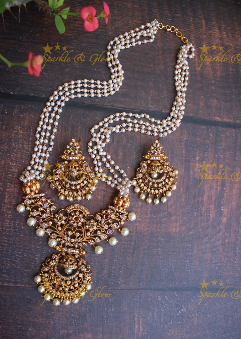 Black beads Cz stone premium matte pendent long chain - Sparkle and Glow
