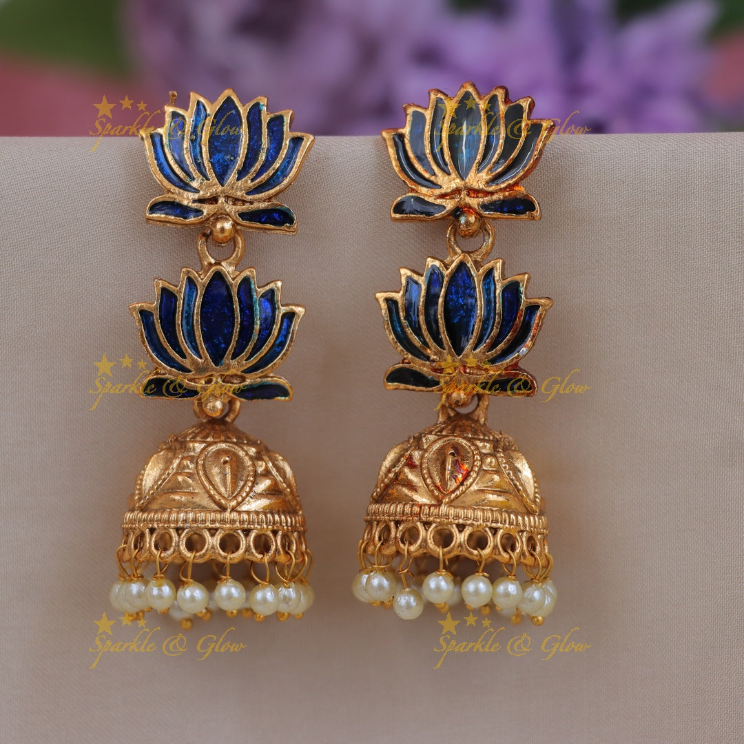 Exquisite Gold Lotus Jhumka Earrings – Perfect Festive Wear