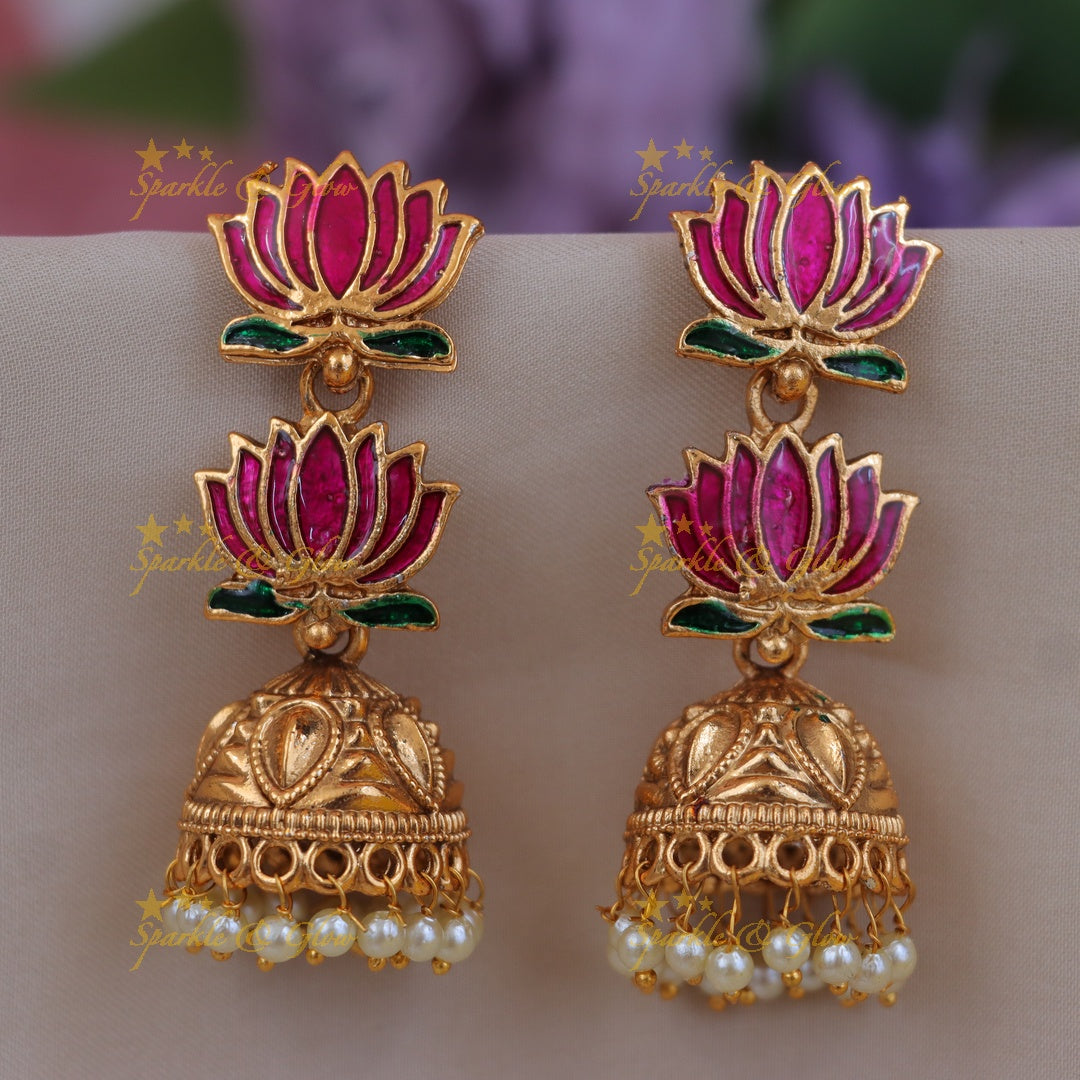 Exquisite Gold Lotus Jhumka Earrings – Perfect Festive Wear