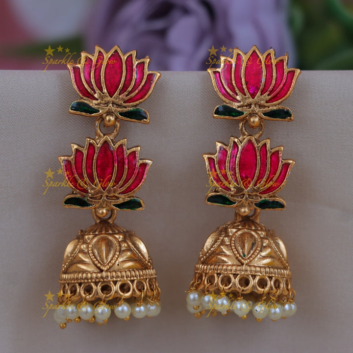 Exquisite Gold Lotus Jhumka Earrings – Perfect Festive Wear