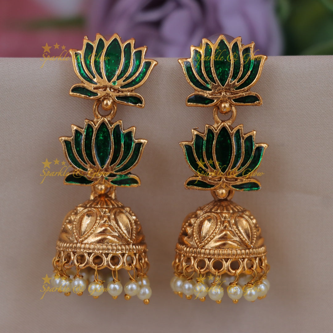Exquisite Gold Lotus Jhumka Earrings – Perfect Festive Wear