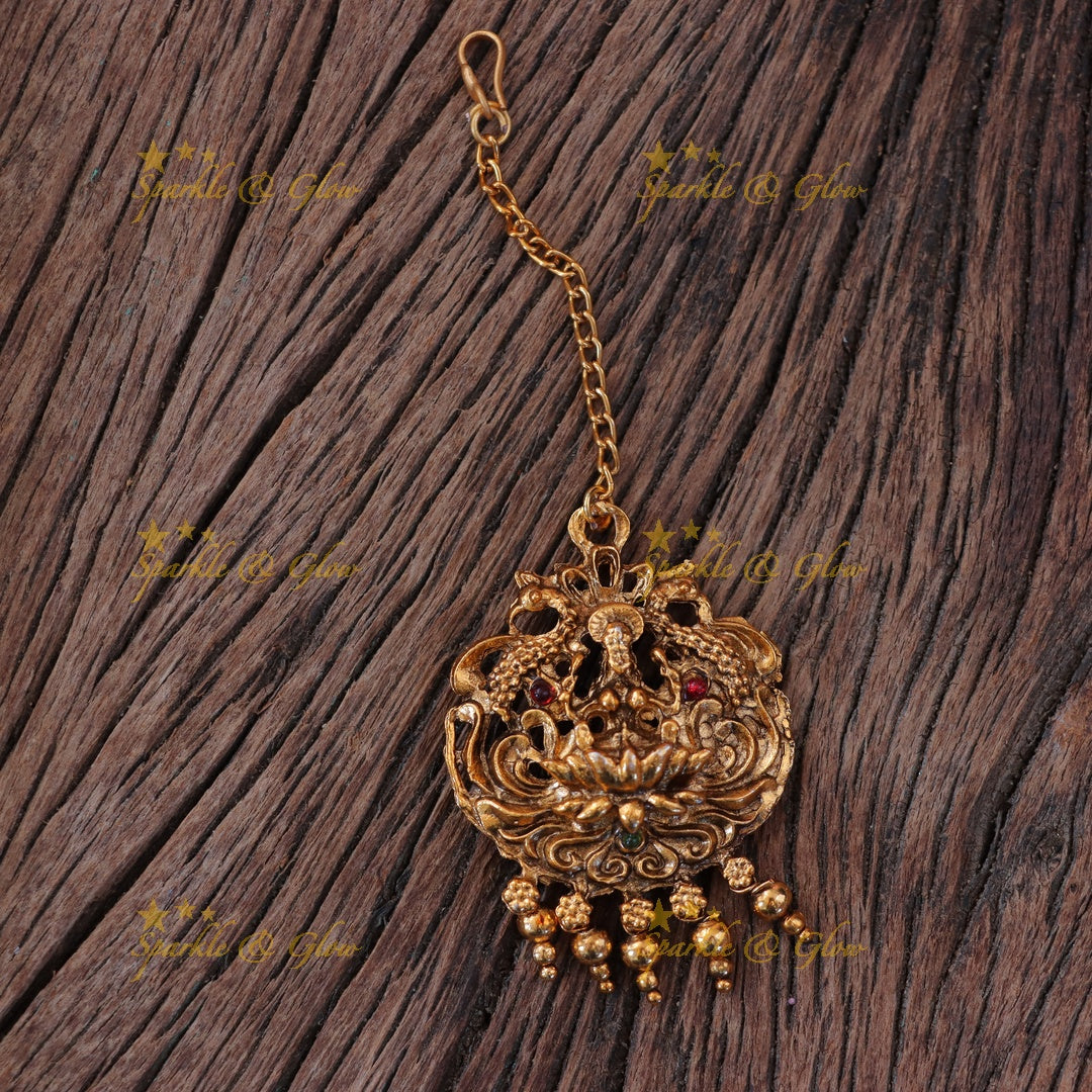 Radiant Lakshmi Temple Bridal Necklace Set in Gold Tone