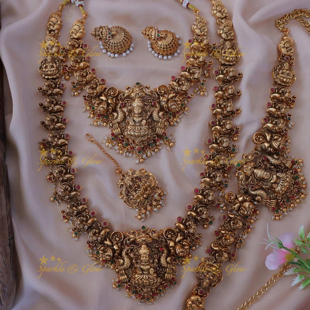 Exquisite Temple Peacock Lakshmi Bridal Set