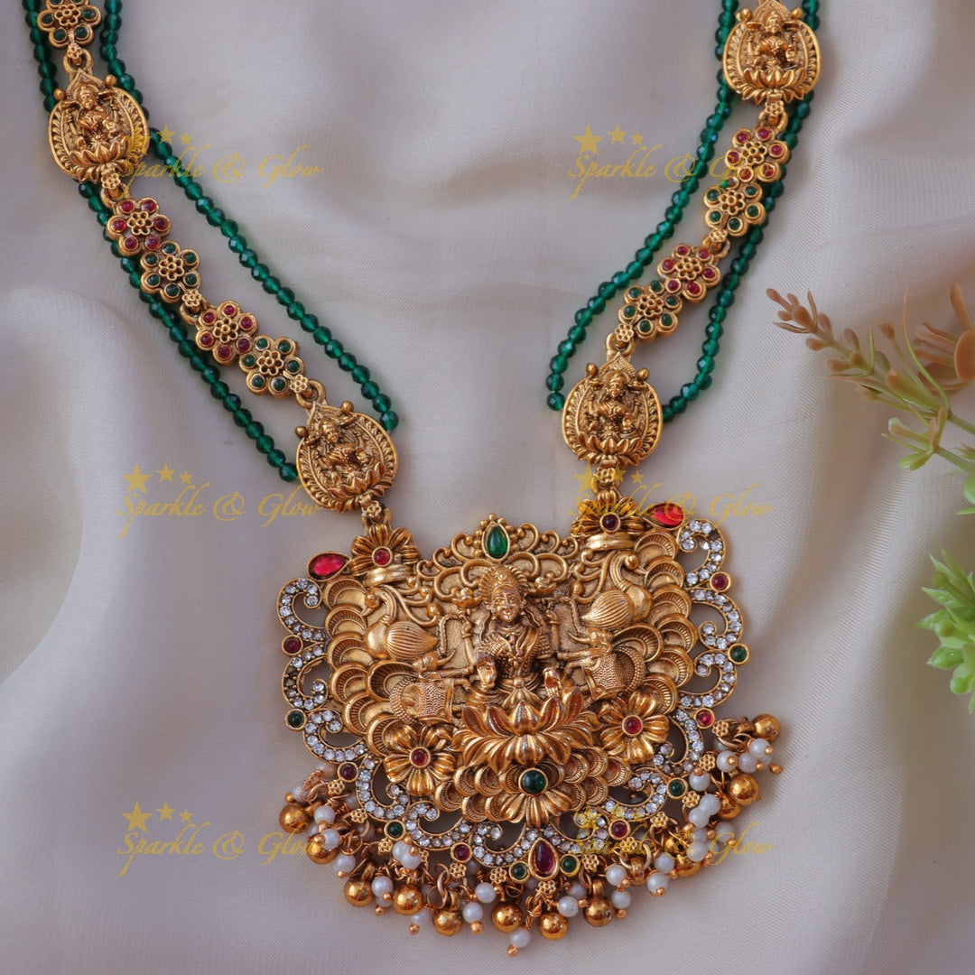 Exquisite Lakshmi Floral Bead Long Necklace for Elegance