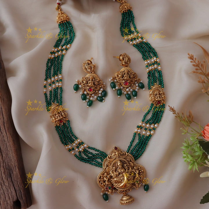 Exquisite Lakshmi Necklace with Green Beads