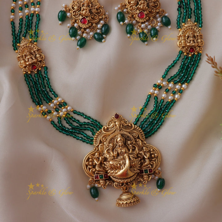 Exquisite Lakshmi Necklace with Green Beads