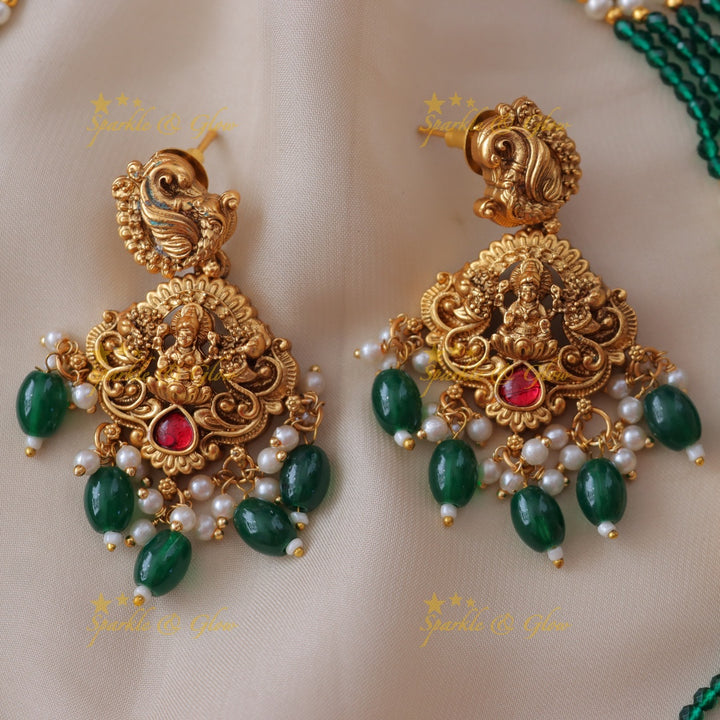 Exquisite Lakshmi Necklace with Green Beads