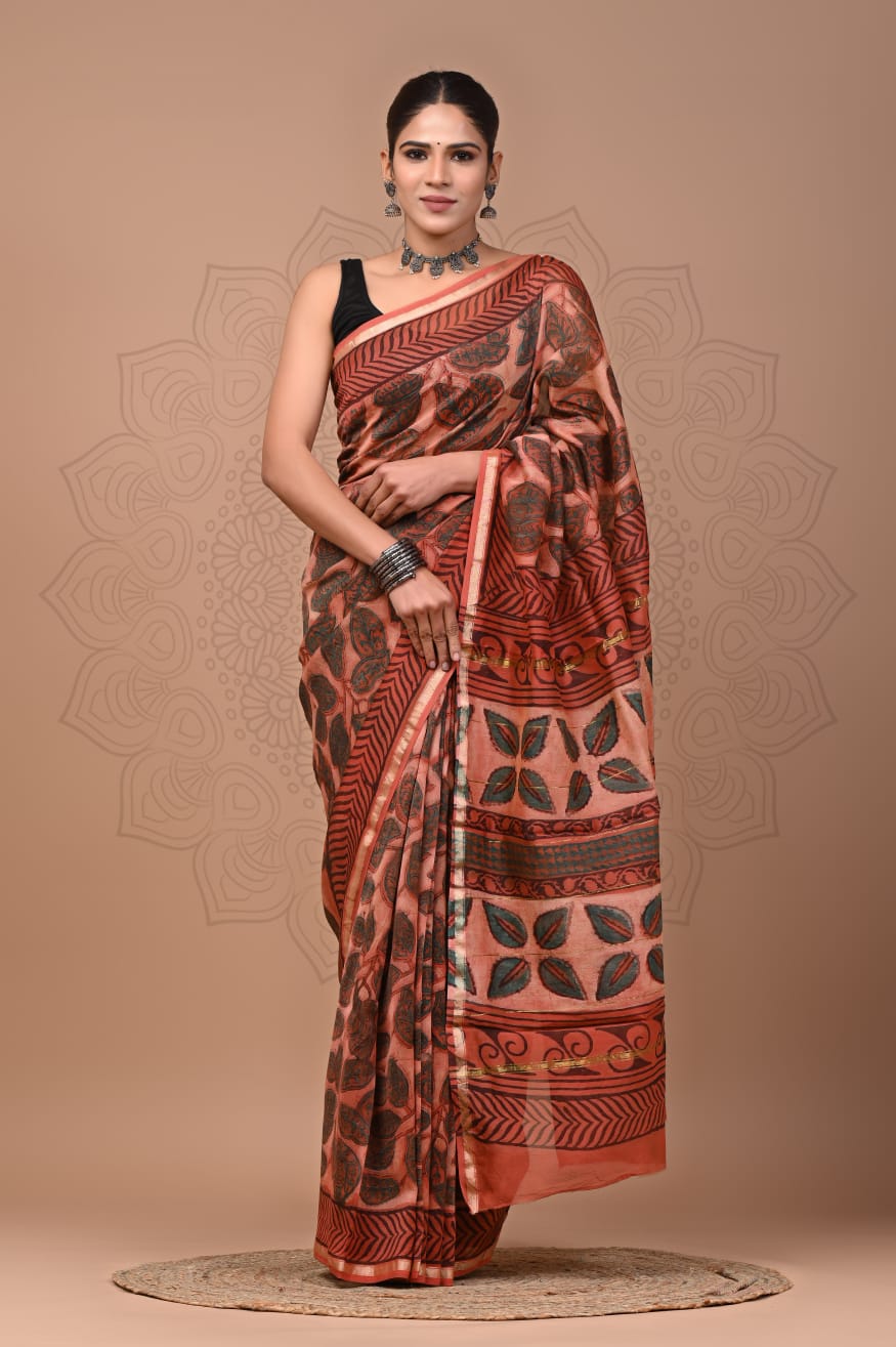 Elegant Hand block printed chanderi silk Saree