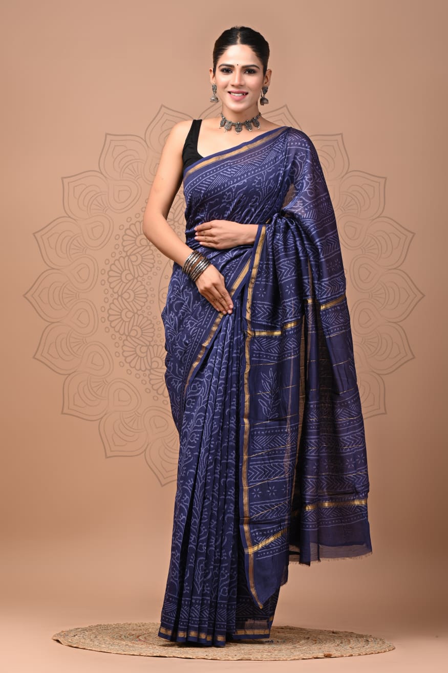 Elegant Hand block printed chanderi silk Saree