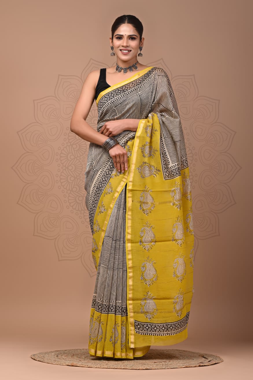Elegant Hand block printed chanderi silk Saree