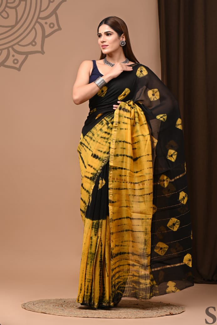 Elegant Hand block printed chanderi silk Saree