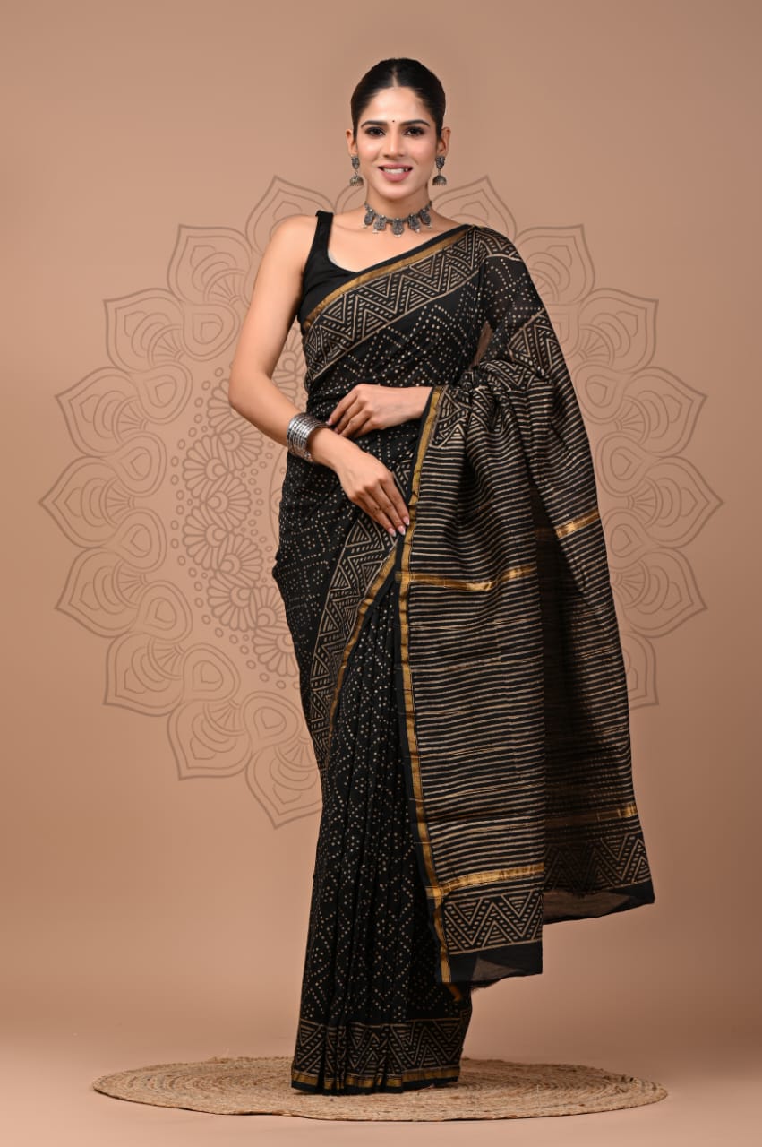 Elegant Hand block printed chanderi silk Saree