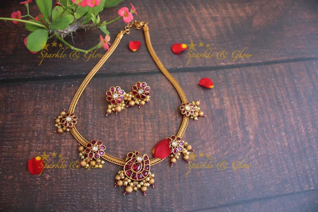 Statement Real Kemp peacock choker or short necklace - Pink Pink Beads - Sparkle and Glow