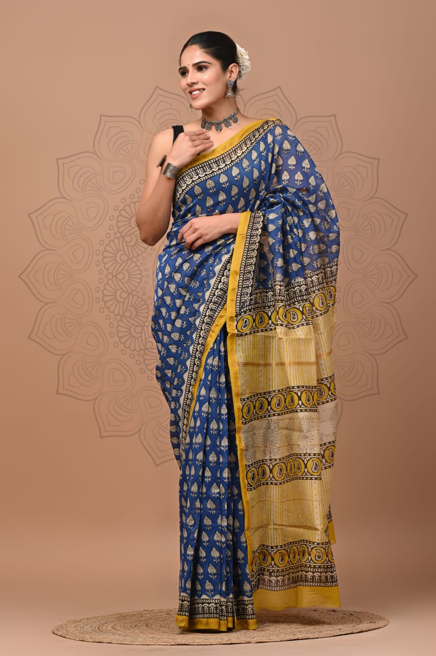 Elegant Hand block printed chanderi silk Saree