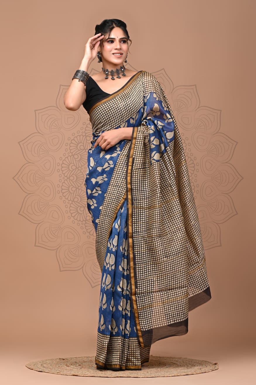 Elegant Hand block printed chanderi silk Saree