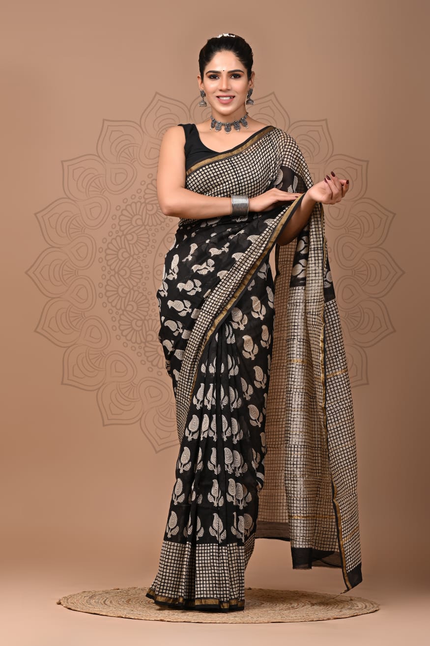 Elegant Hand block printed chanderi silk Saree