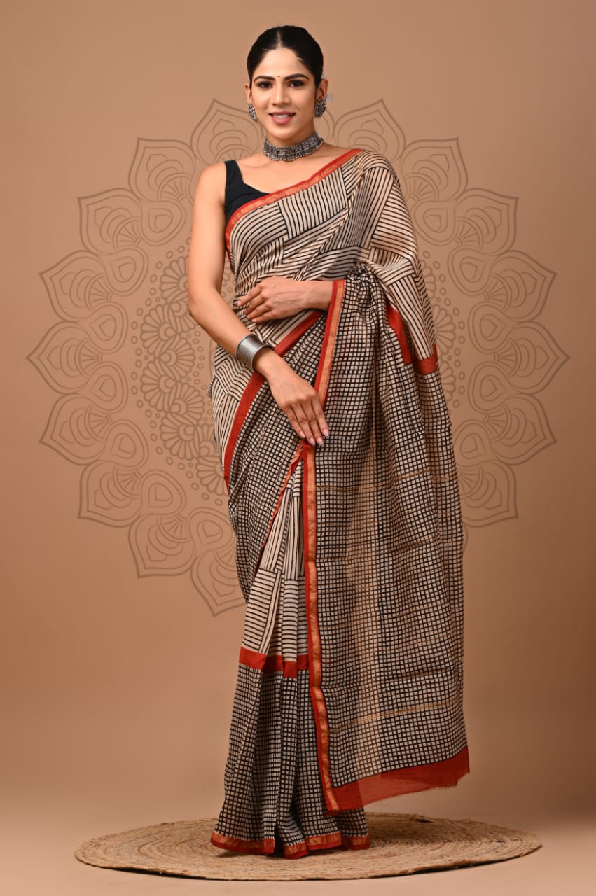 Elegant Hand block printed chanderi silk Saree
