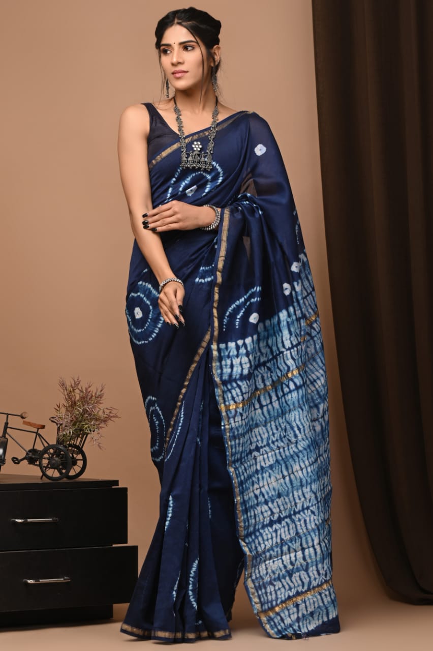 Elegant Hand block printed chanderi silk Saree