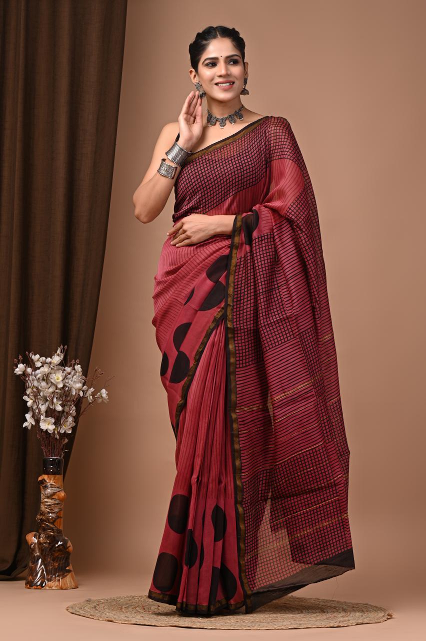 Elegant Hand block printed chanderi silk Saree