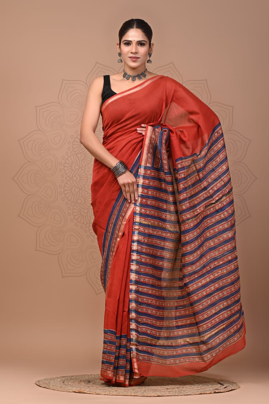 Elegant Hand block printed chanderi silk Saree