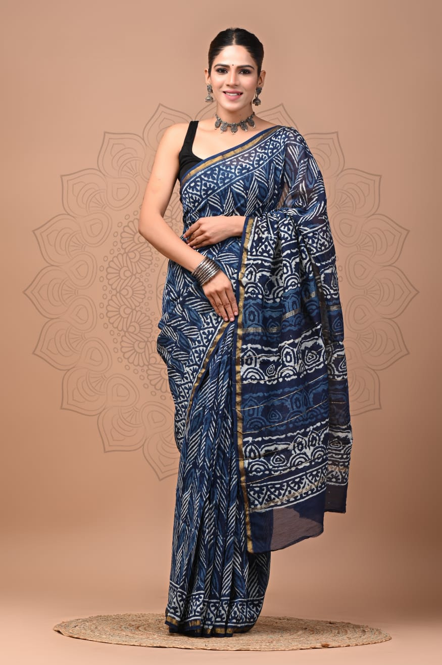 Elegant Hand block printed chanderi silk Saree