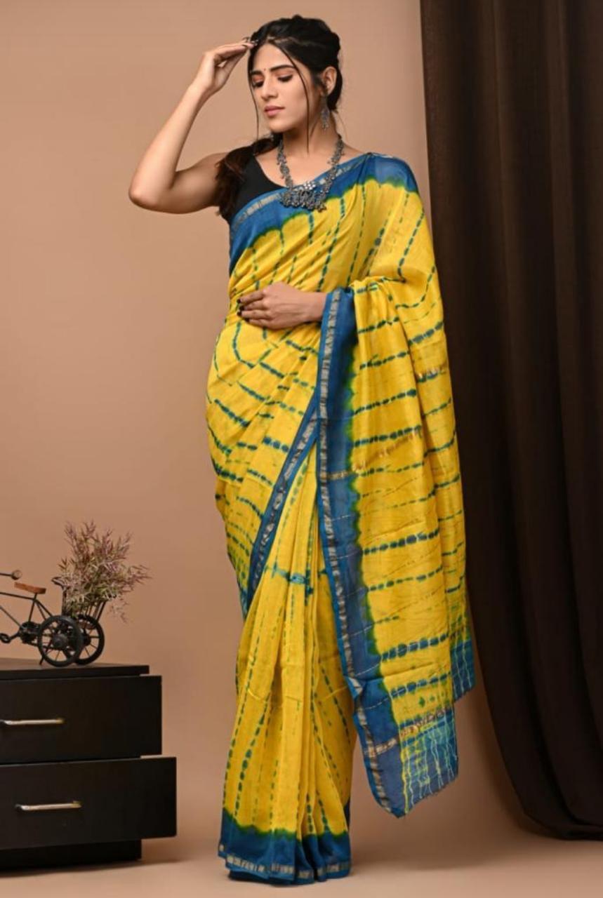 Elegant Hand block printed chanderi silk Saree