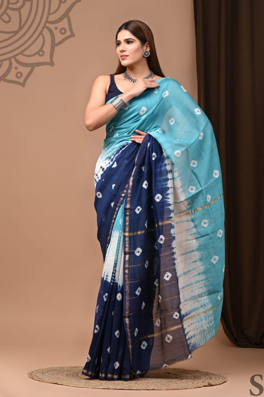 Elegant Hand block printed chanderi silk Saree
