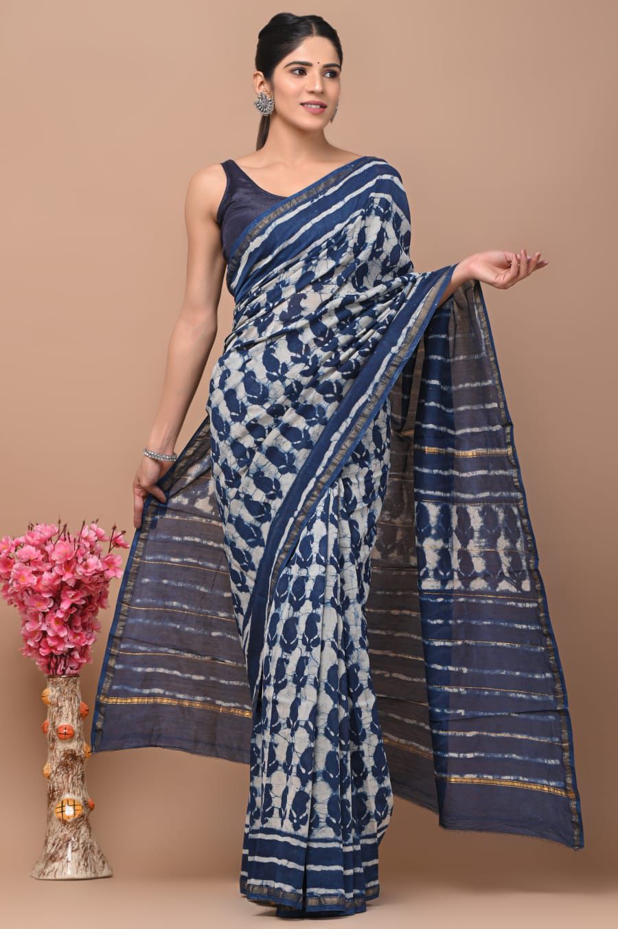Elegant Hand block printed chanderi silk Saree