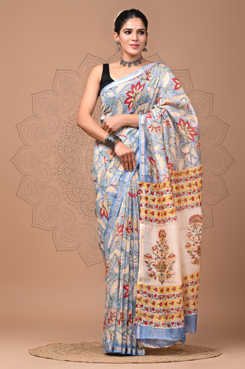 Elegant Hand block printed chanderi silk Saree